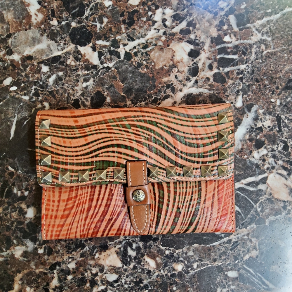Orange and brown, leather, Patricia Nash wallet.